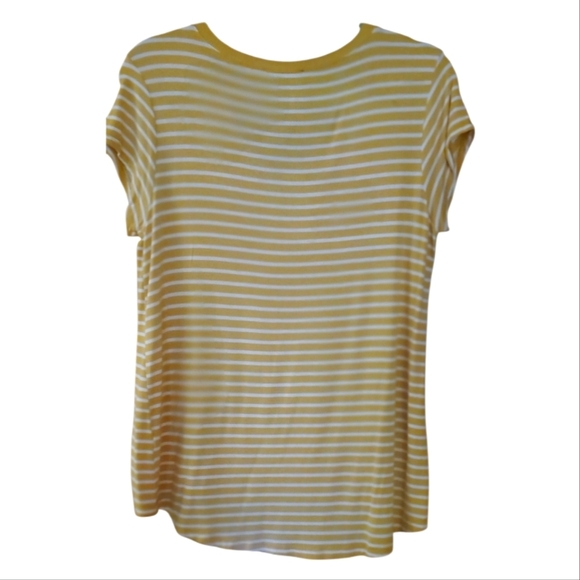 Cable & Gauge Cap Sleeve V-neck Tee With Mustard And White Stripes Size Medium - Picture 3 of 12